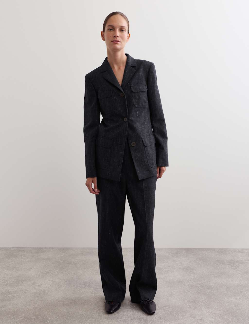 JAEGER British Wool Rich Straight Leg Trousers Indigo Mix