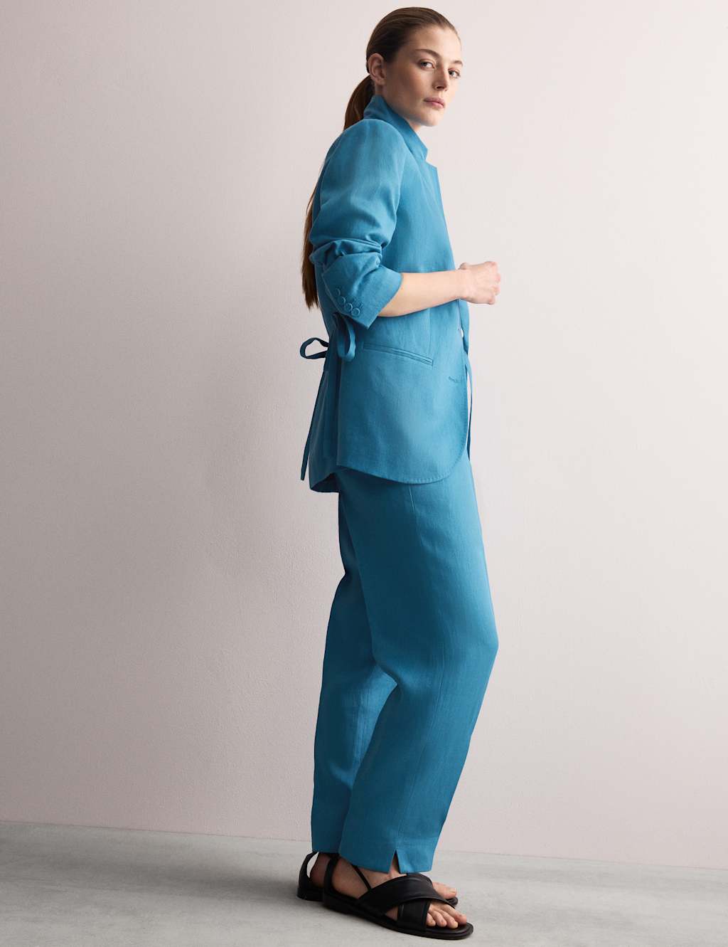 Pure Linen Tie Detail Tapered Trousers