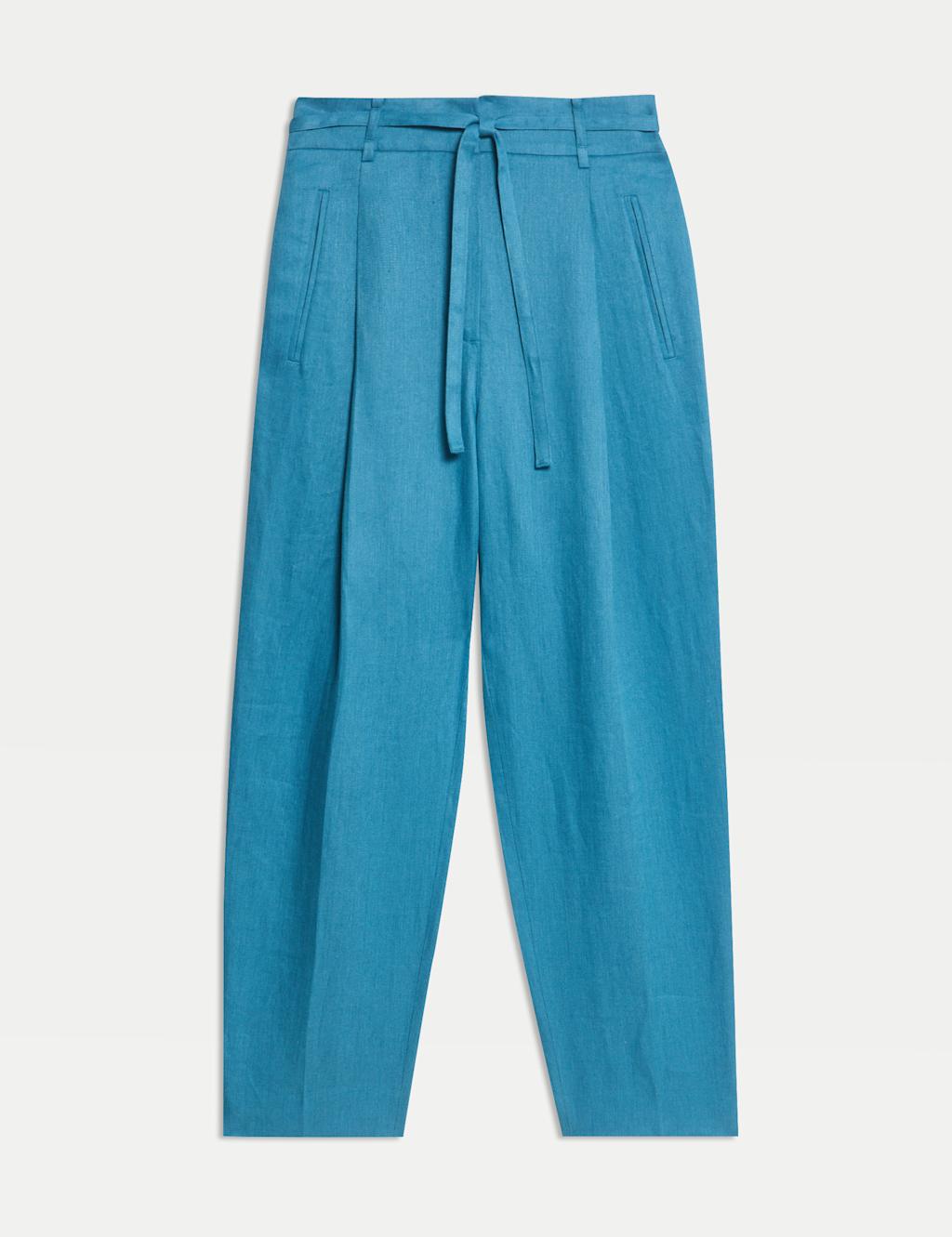 Pure Linen Tie Detail Tapered Trousers