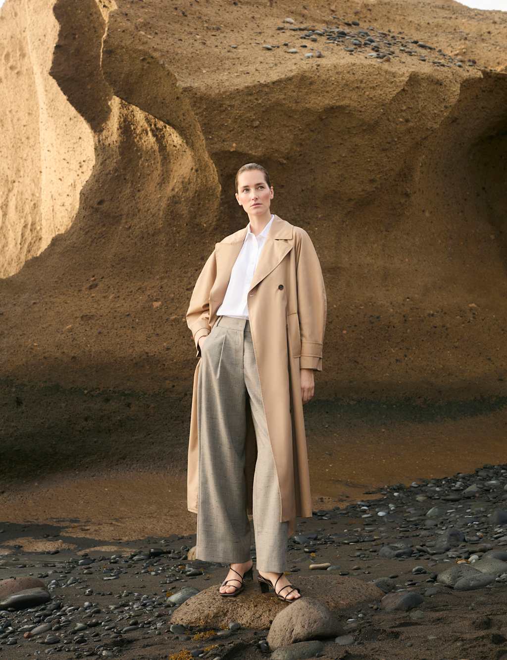 Jaeger Women's Wool Rich High Waisted Straight Leg Trousers - 16 - Taupe - By M&S