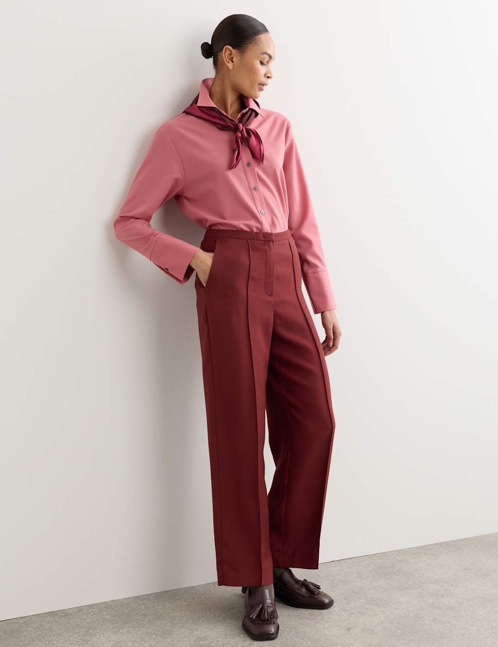 Jaeger Women's Pleat Front Straight Leg Trousers - 20 - Burgundy - By M&S