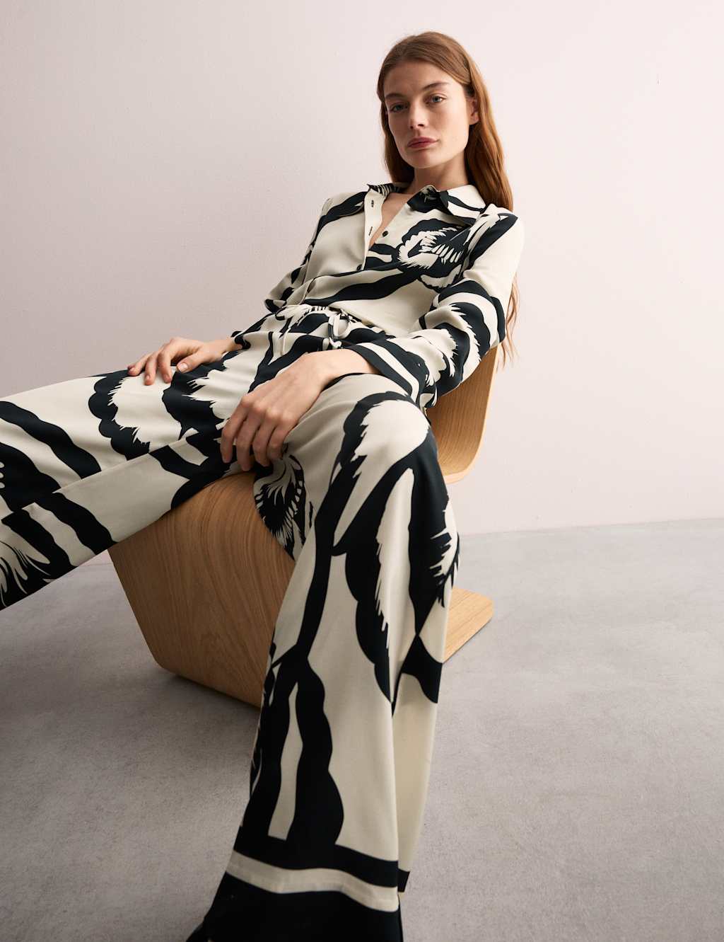 Monochrome Floral Wide Leg Trousers