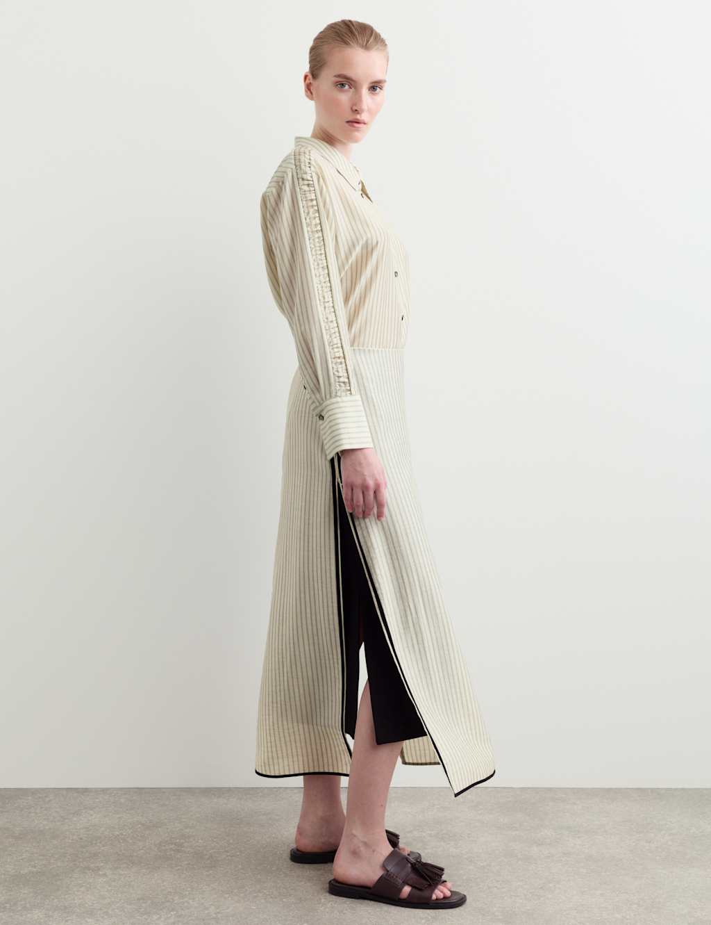 Jaeger Women's Lyocell Rich Striped Midaxi Column Skirt - 20 - Ivory Mix - By M&S