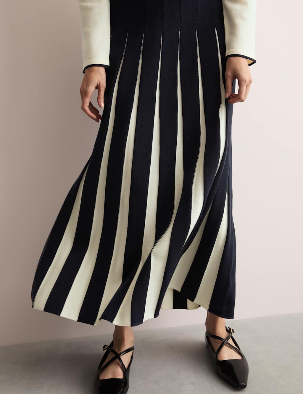 Knitted Seam Detail Midi A-Line Skirt