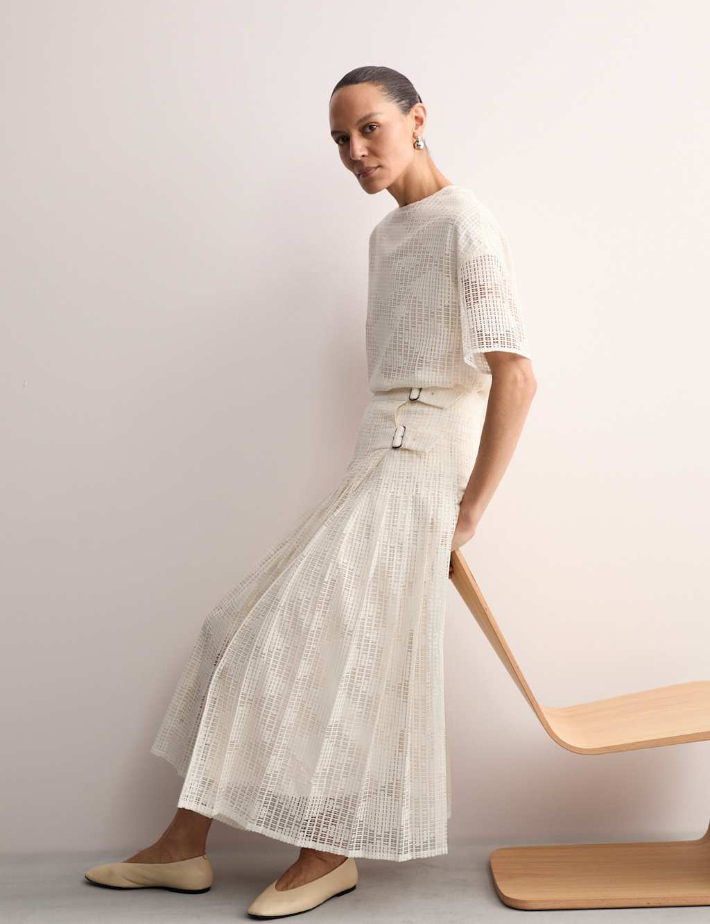 Cotton Rich Lace Pleated Midi Skirt