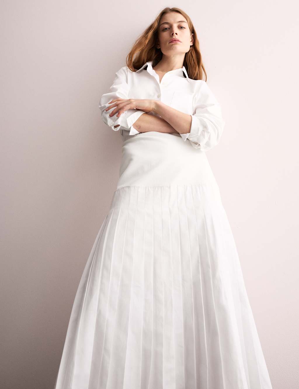 Pure Cotton Drop Waist Midi A-Line Skirt
