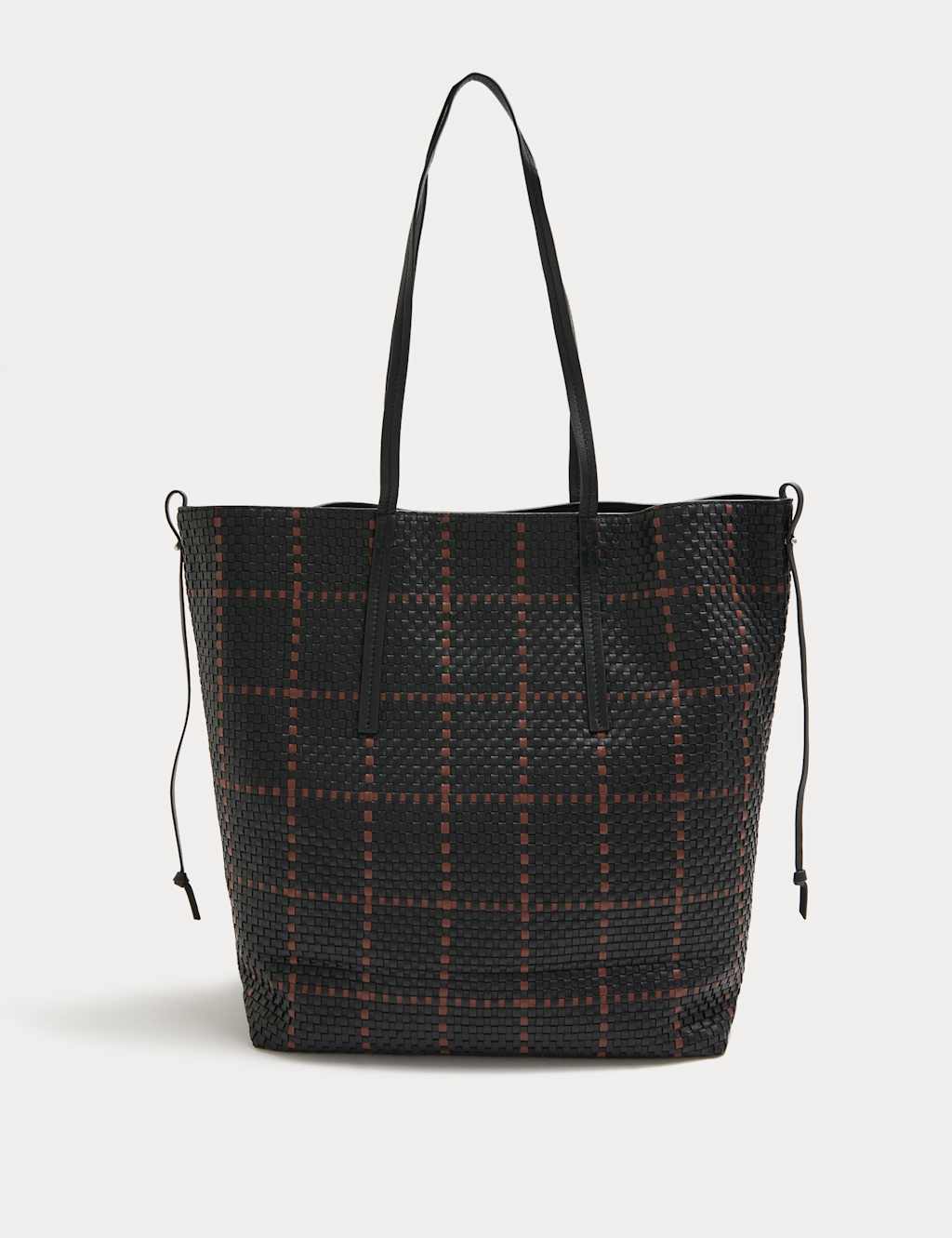 JAEGER Pure Leather Lattice Tote Bag Chocolate Mix