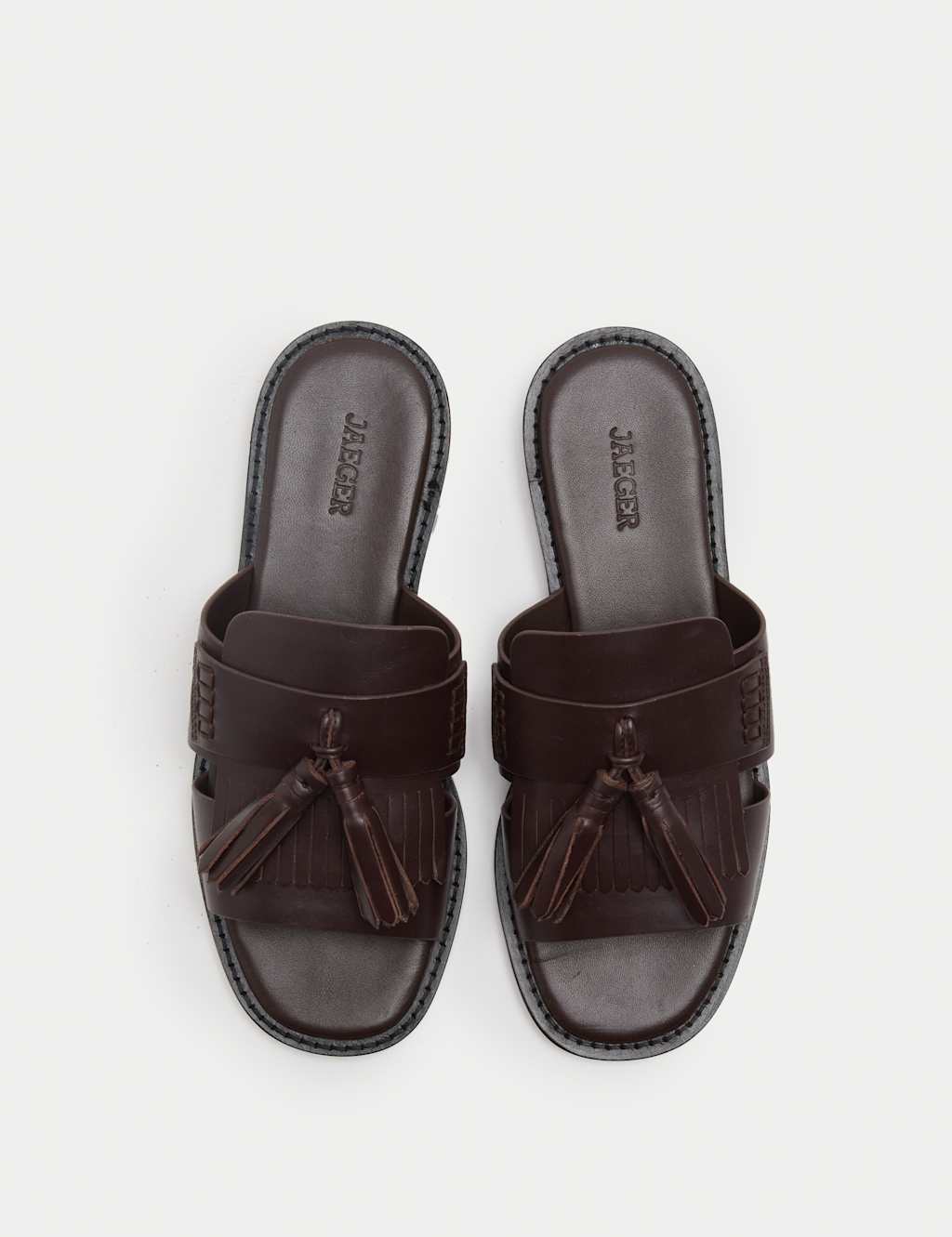 Jaeger Women's Leather Tassel Flat Loafer Mules - 4 - Rum - By M&S