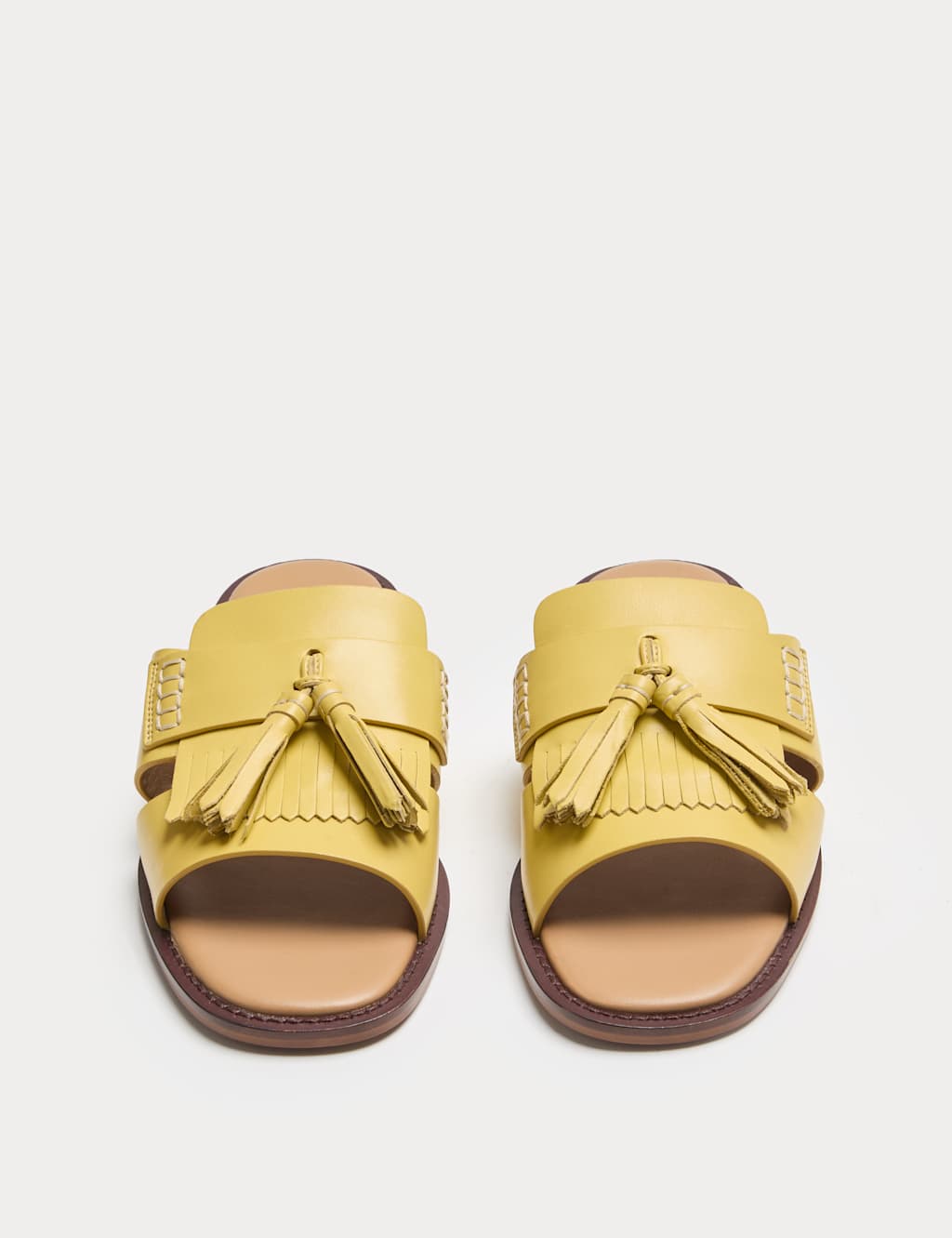 JAEGER Leather Tassel Flat Loafer Mules Yellow