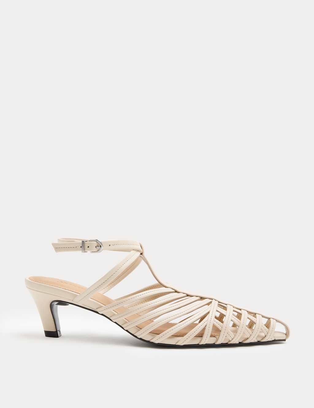 Jaeger Women's Leather Caged Strappy Kitten Heel Sandals - 5 - Ivory - By M&S