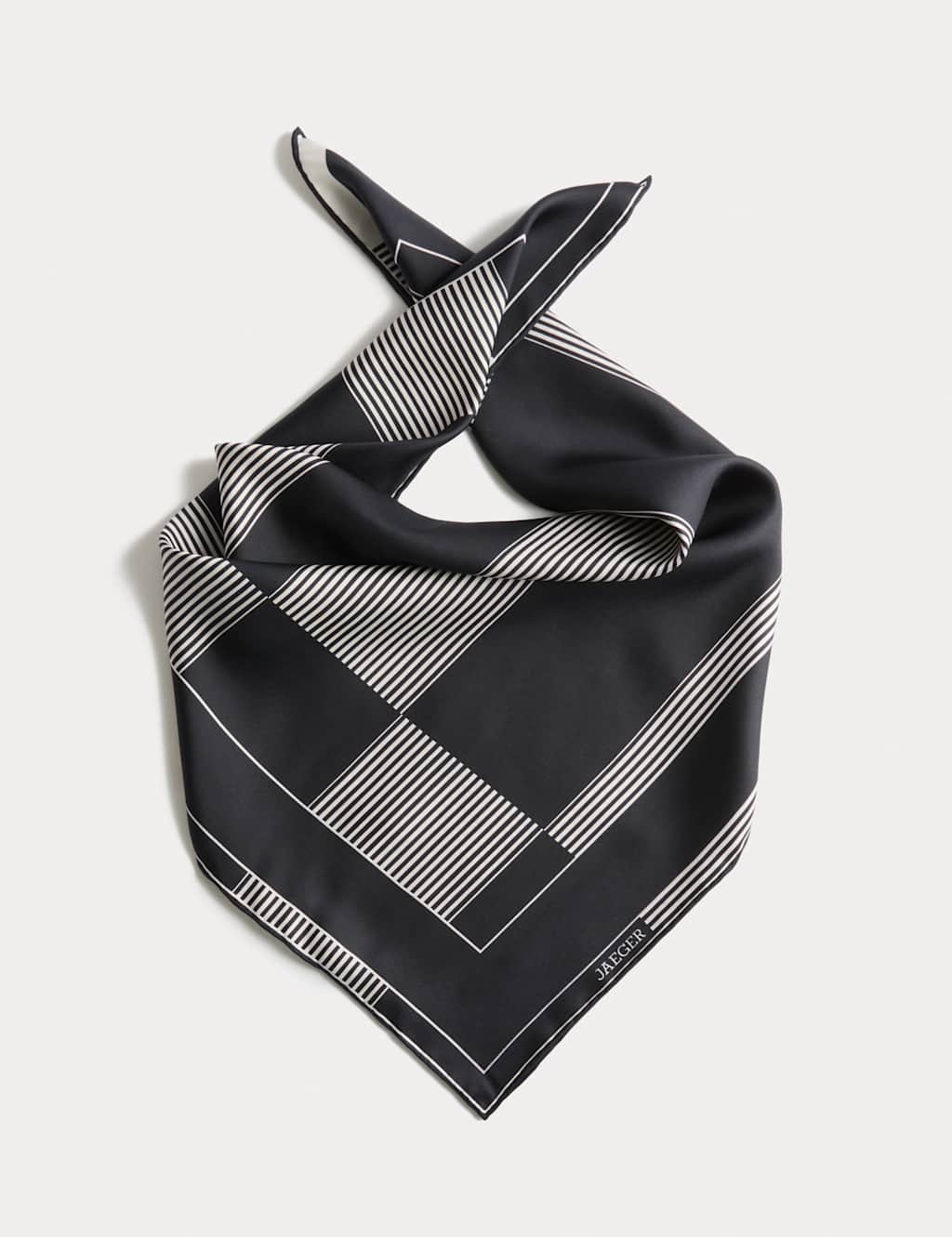 JAEGER Pure Silk Hand-Rolled Colour Block Scarf Black Mix