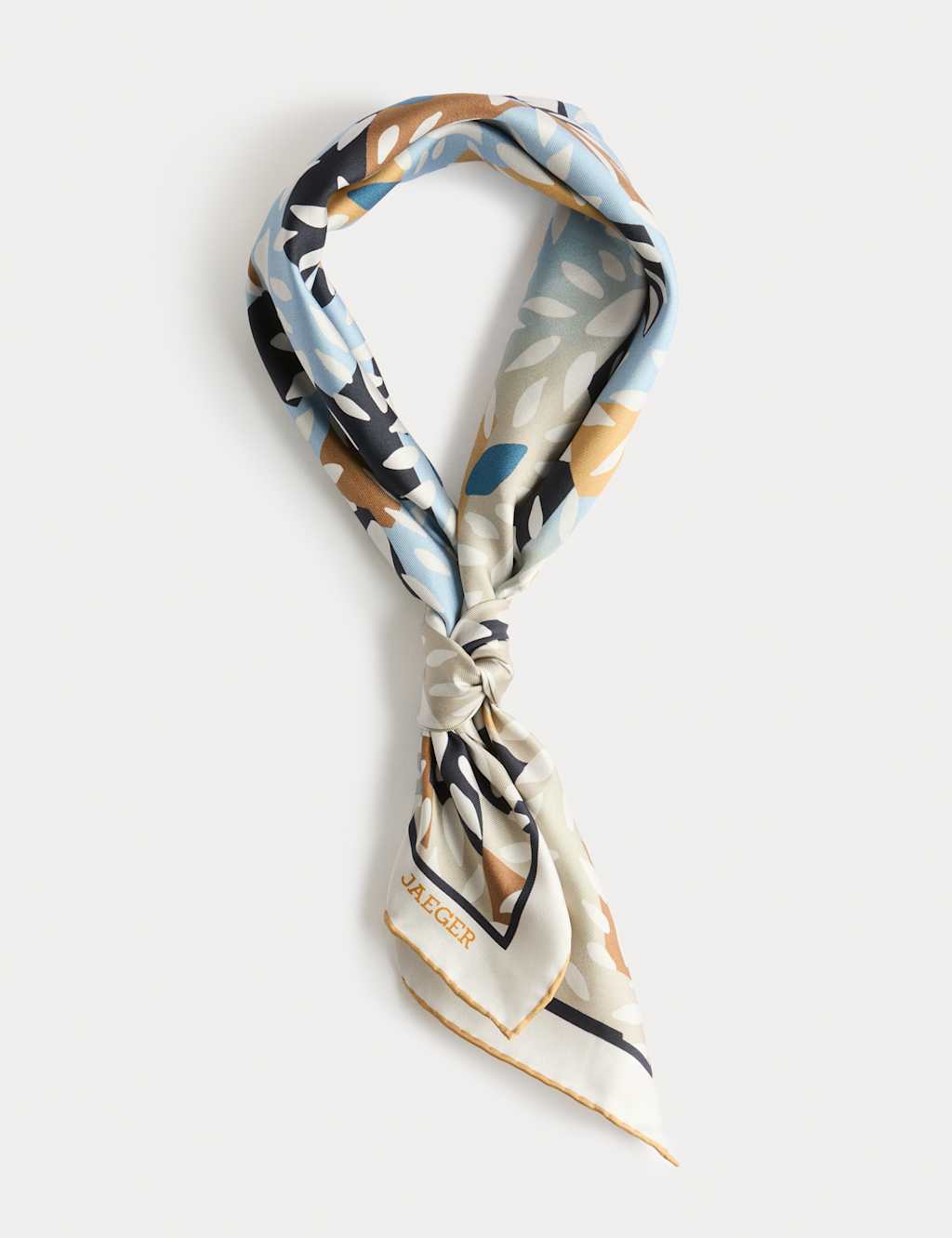JAEGER Pure Silk Leaf Print Scarf Pale Blue Mix