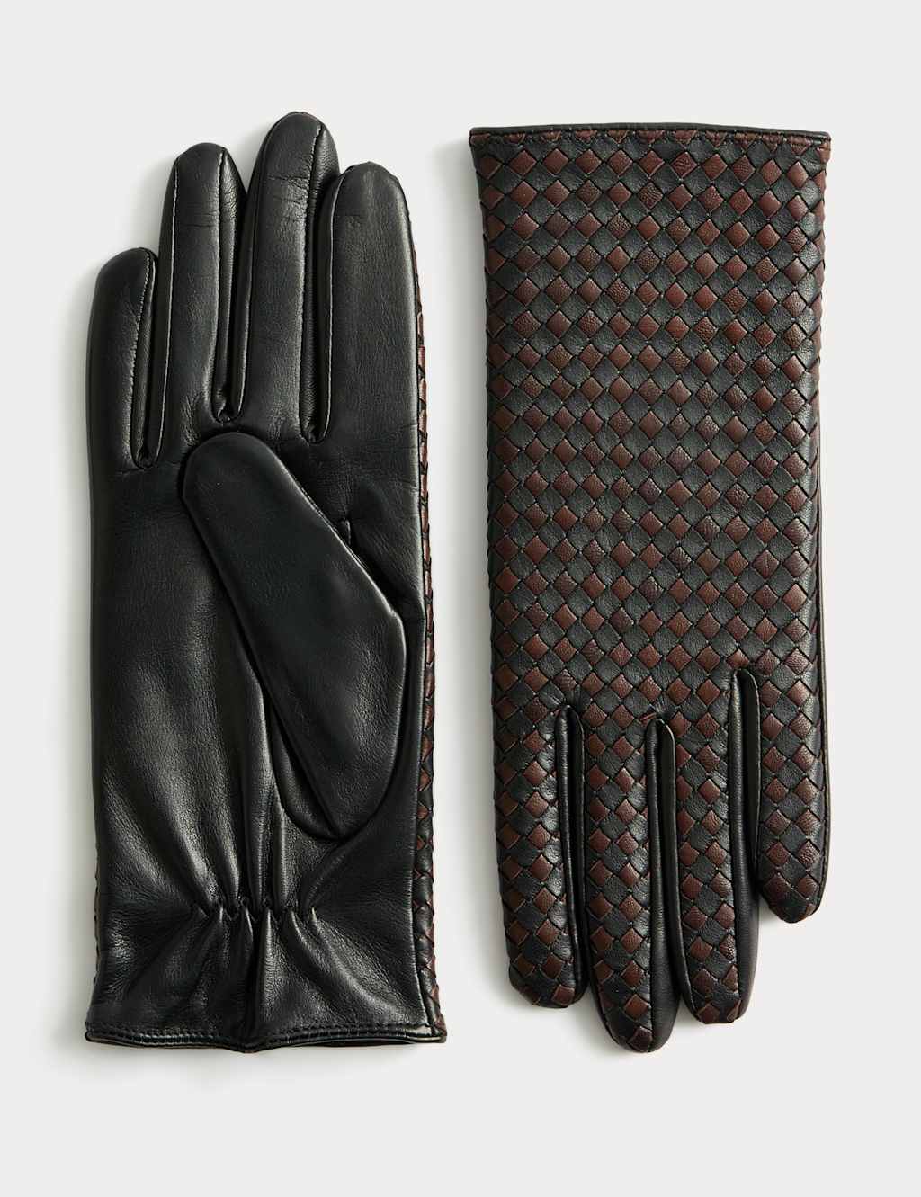 JAEGER Leather Cashmere Lined Gloves Chocolate Mix