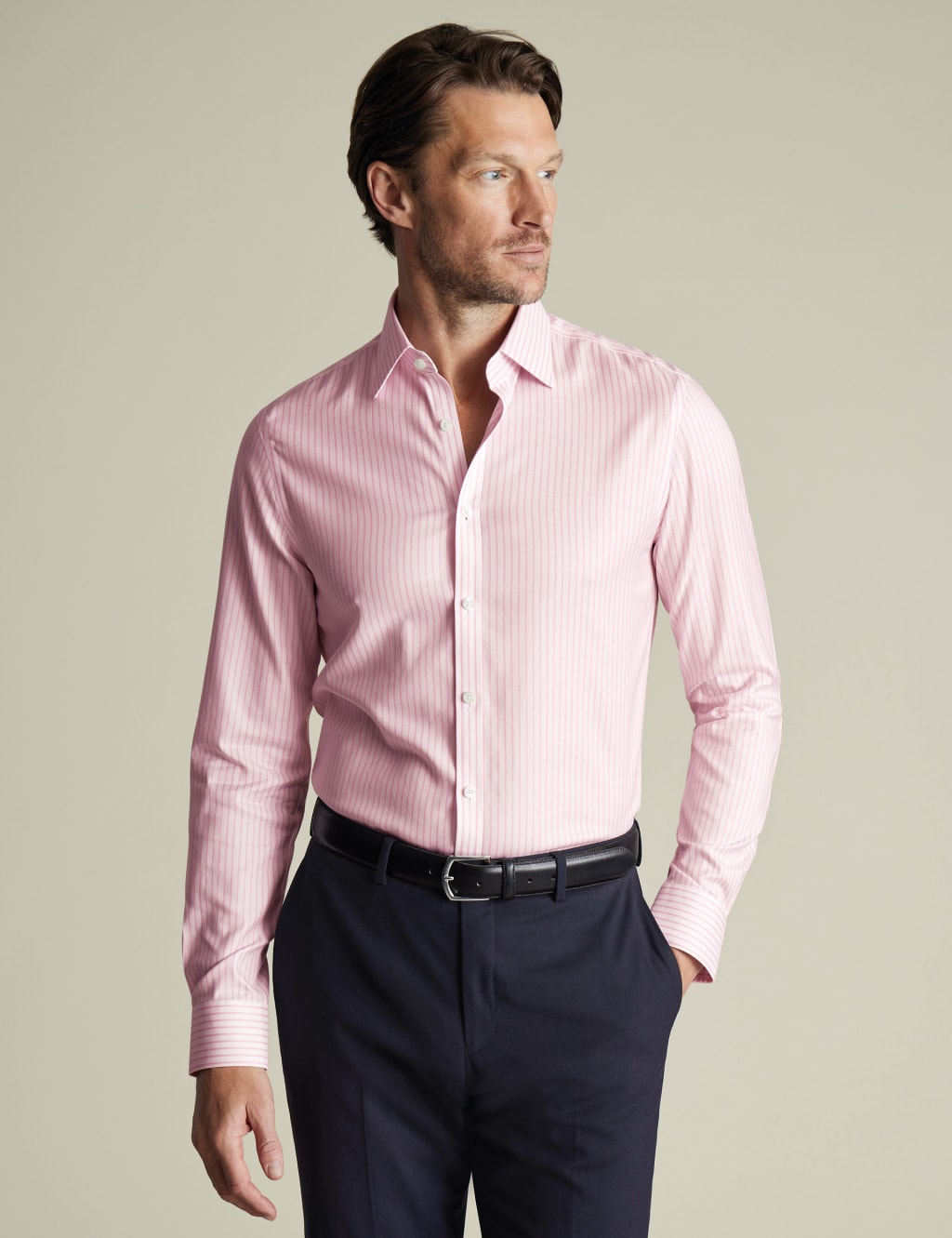 Slim Fit Non-Iron Pure Cotton Striped Shirt
