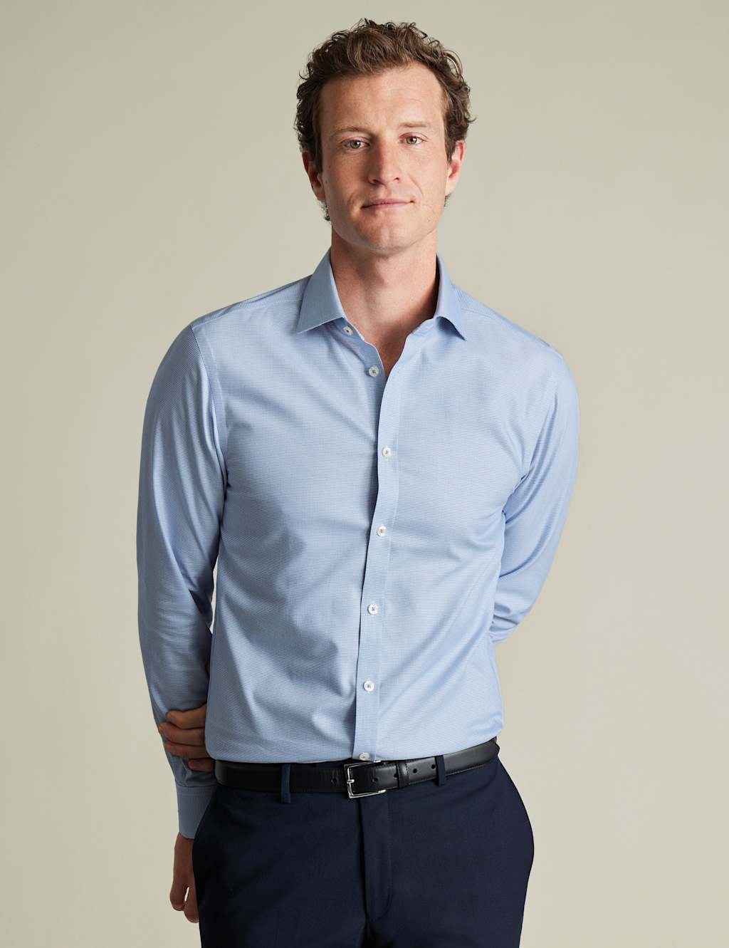 Charles Tyrwhitt Men's Slim Fit Easy Iron Pure Cotton Weave Shirt - 15.534 - Light Blue, Green,Lilac