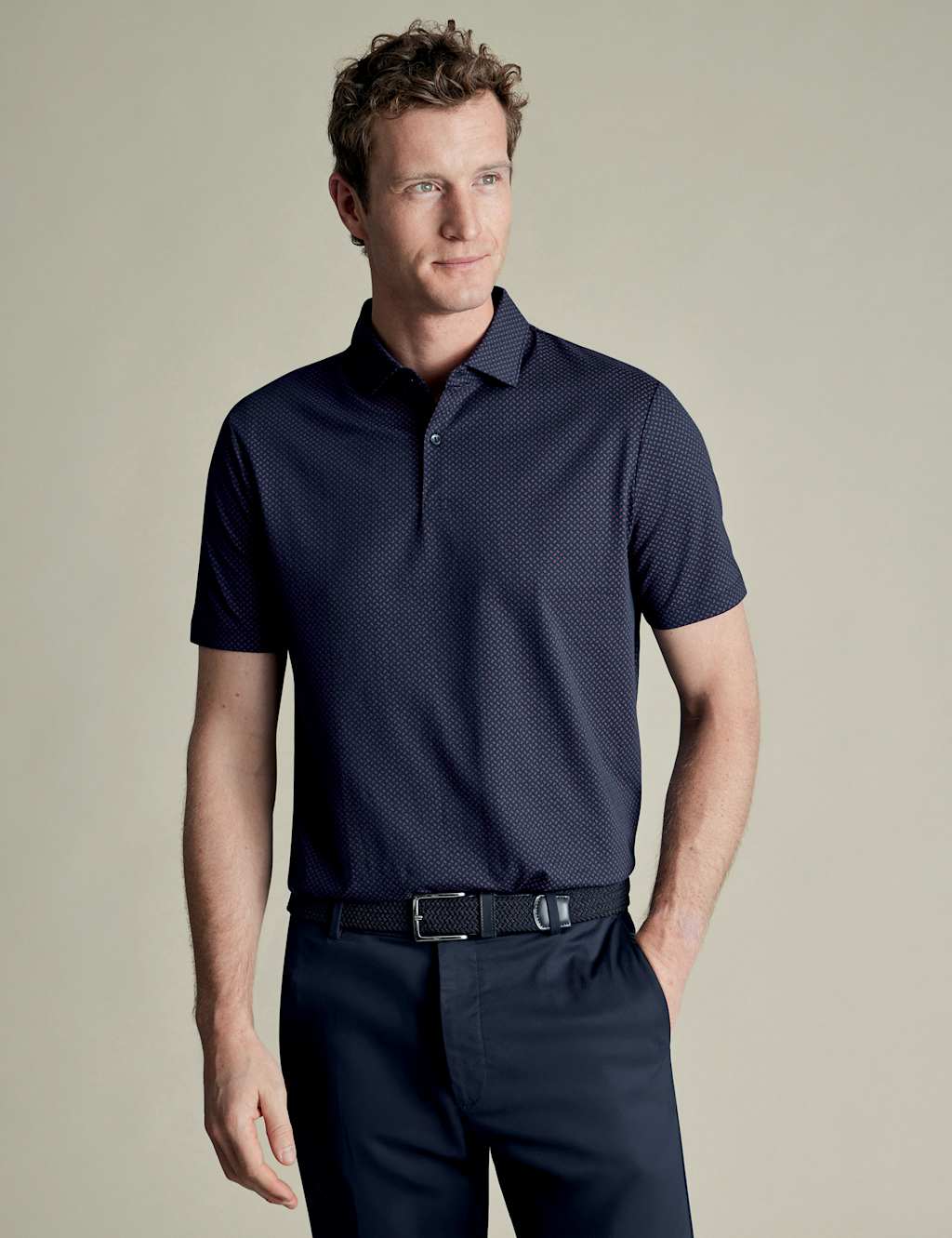 Charles Tyrwhitt Cotton Rich Geometric Print Polo Shirt Navy Mix