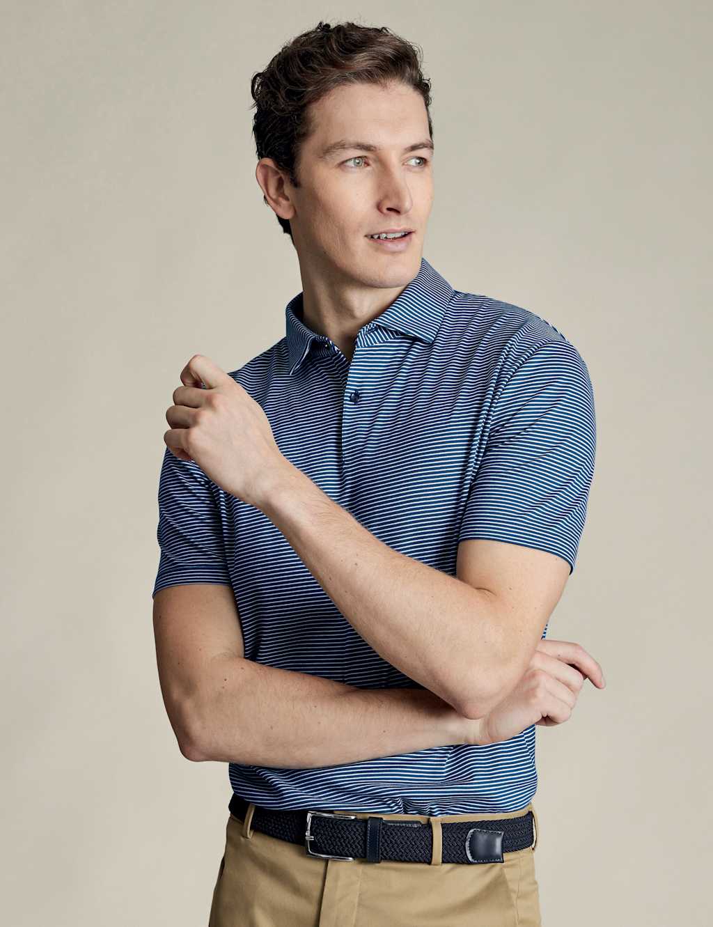 Charles Tyrwhitt Pure Cotton Striped Polo Shirt Navy Mix