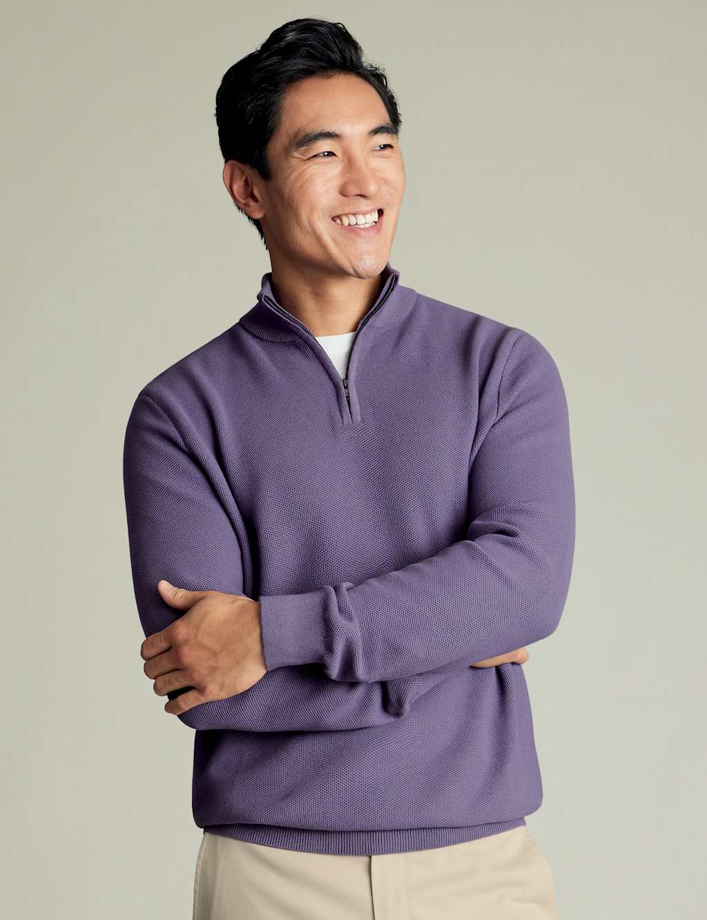 Pure Cotton Textured Half-Zip Jumper