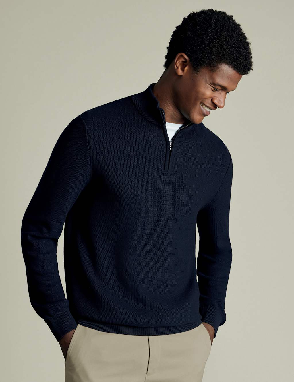 Pure Cotton Textured Half-Zip Jumper