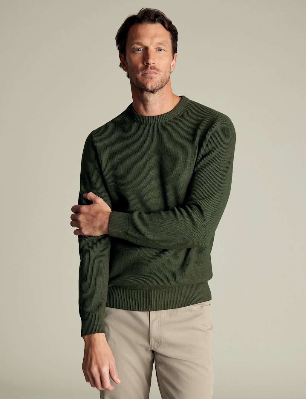 Pure Cotton Ribbed Crew Neck Jumper