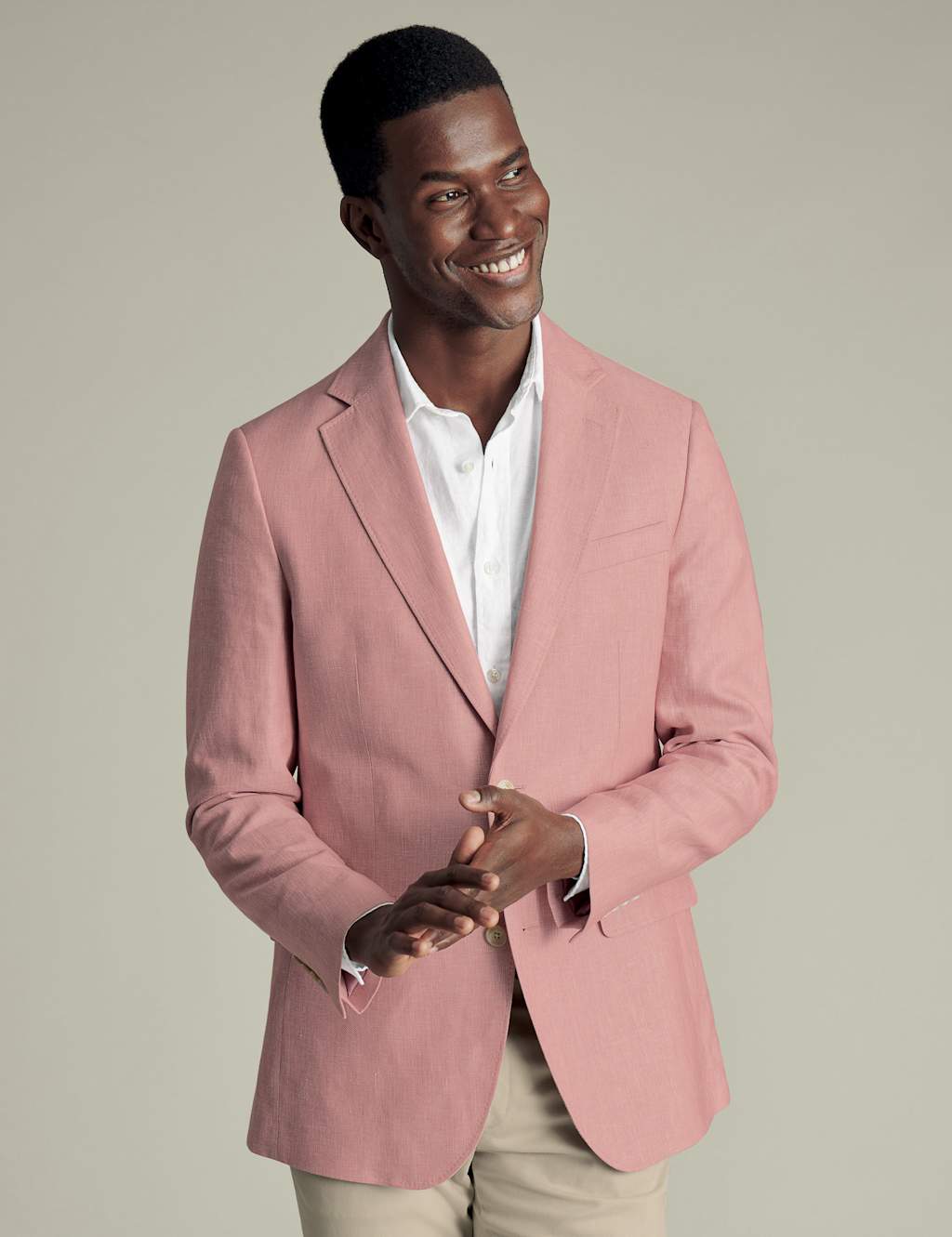 Charles Tyrwhitt Slim Fit Linen Blend Suit Jacket Light Pink