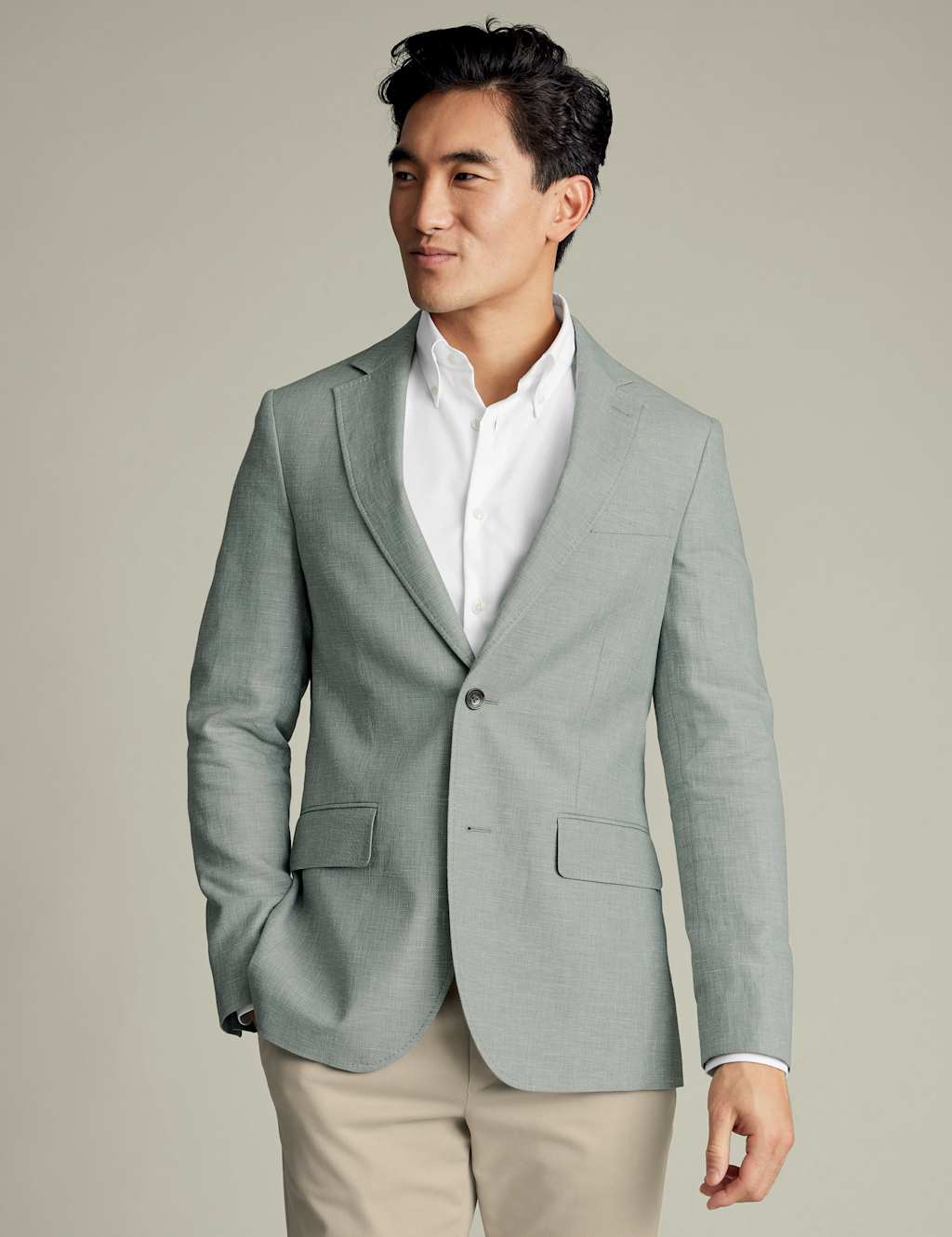 Slim Fit Linen Blend Suit Jacket