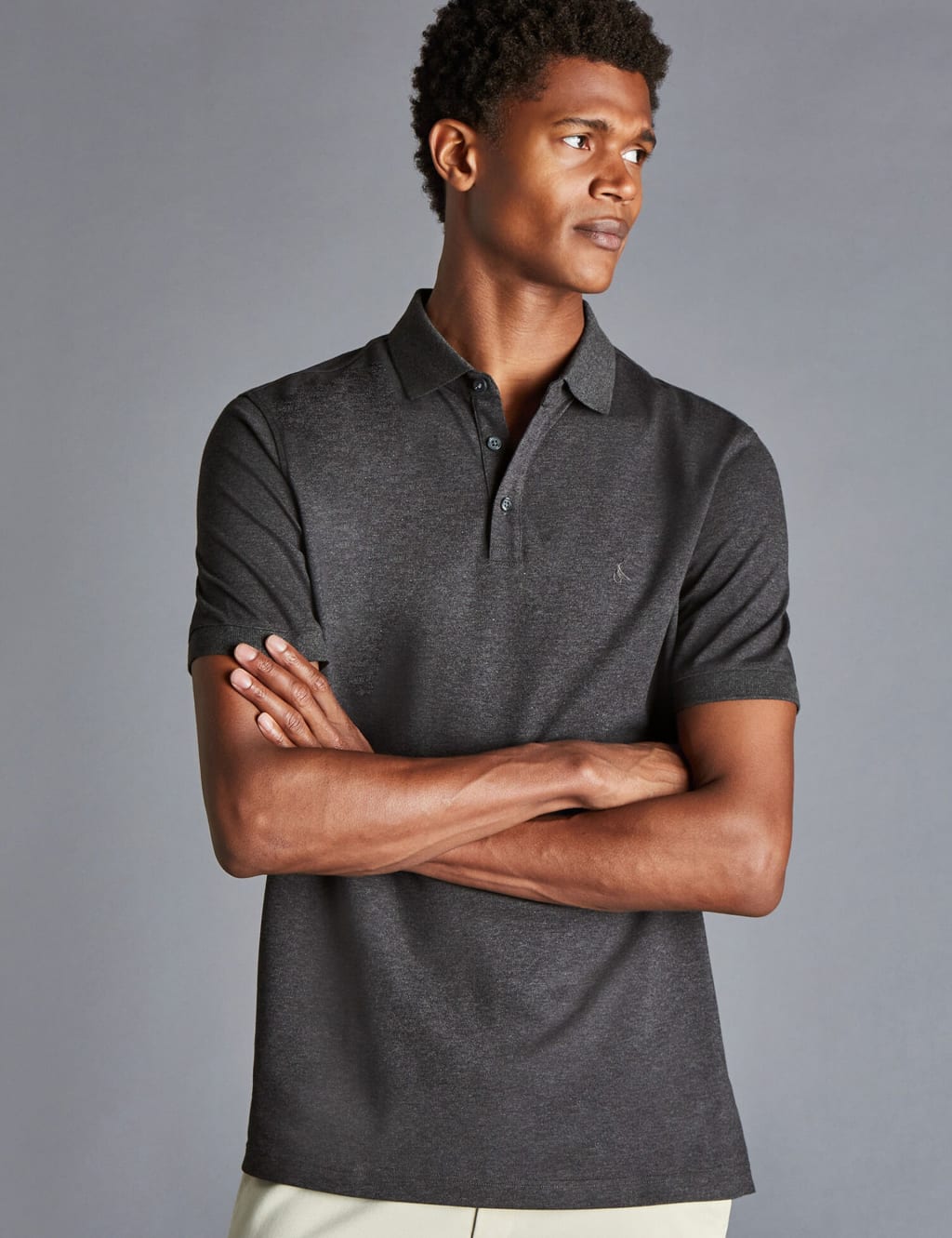 Charles Tyrwhitt Men's Cotton Rich Pique Polo Shirt - M - Grey, Grey