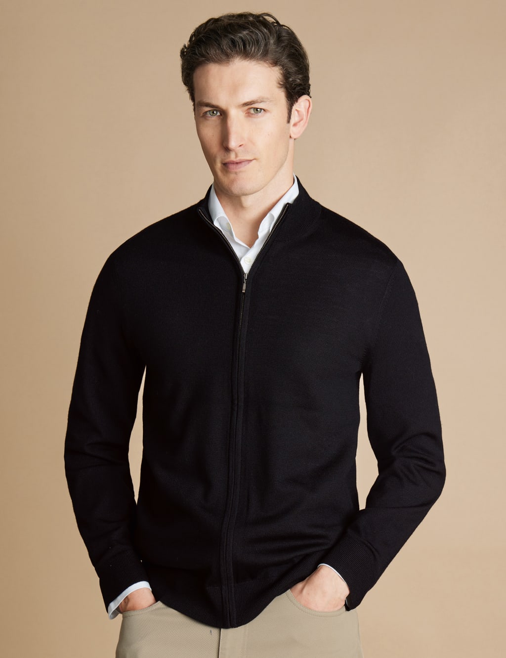 Pure Extra Fine Merino Wool Zip Up Cardigan
