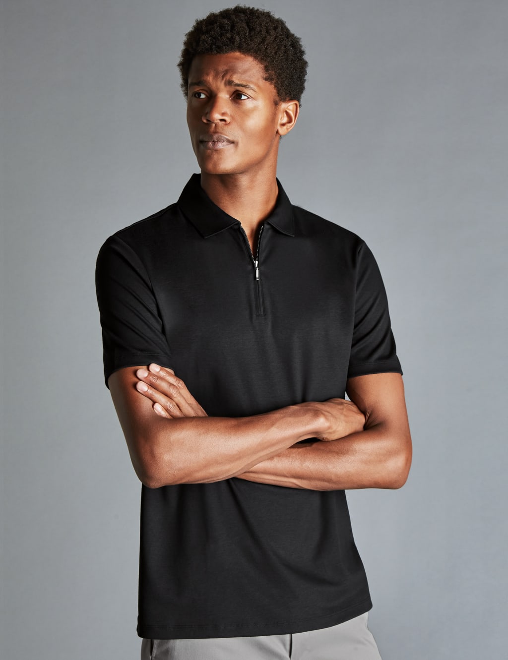 Pure Cotton Jersey Half Zip Polo Shirt