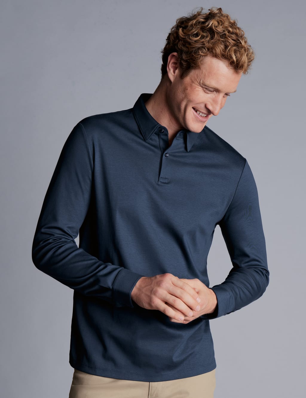 Pure Cotton Jersey Long Sleeve Polo Shirt