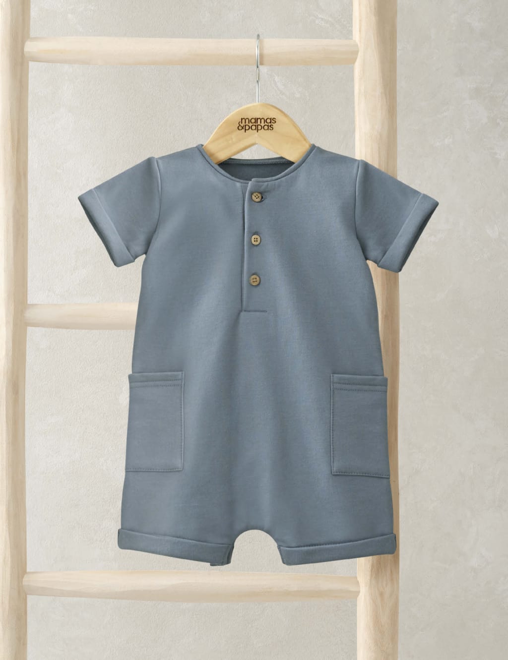 Mamas & Papas Boys Pure Cotton Shortie Romper (0-12 Mths) - 0-3 M - Blue, Blue