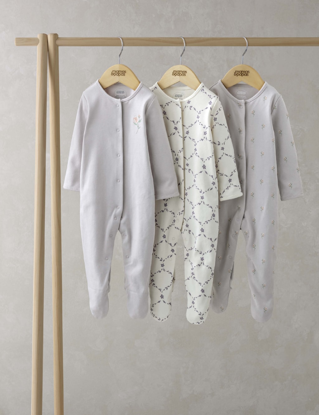 3pk Pure Cotton Trellis Print Sleepsuits (0-24 Mths)