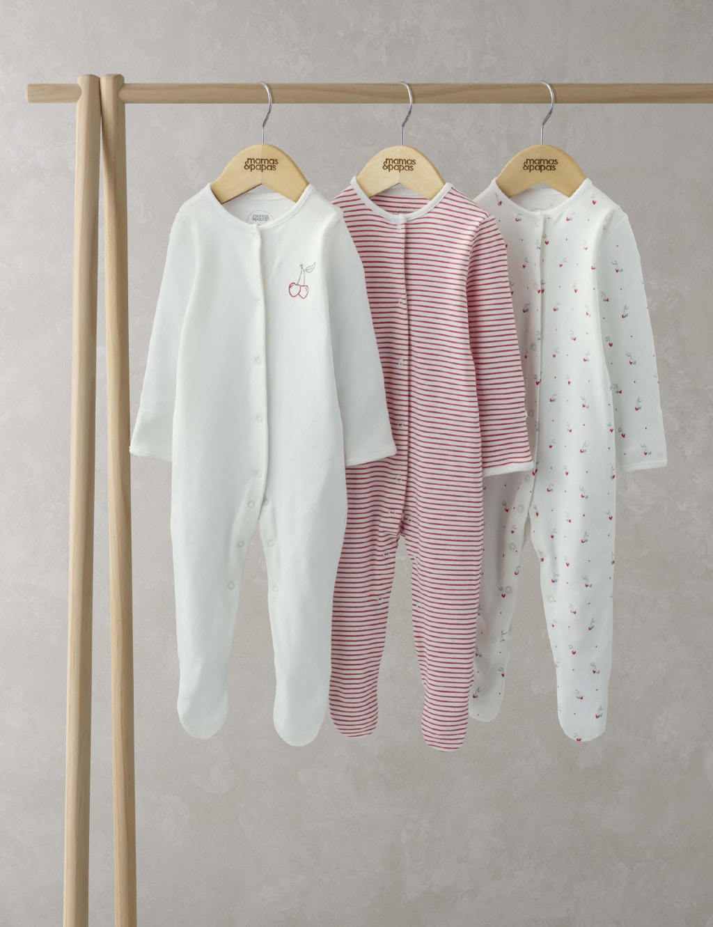3pk Pure Cotton Cherry Print Sleepsuits (0-24 Mths)