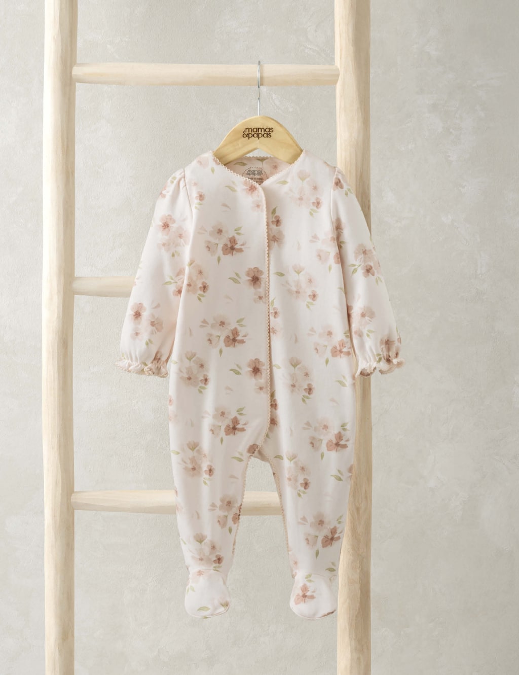 Mamas & Papas Girls Pure Cotton Floral Sleepsuit (0-12 Mths) - UT1M - Pink, Pink