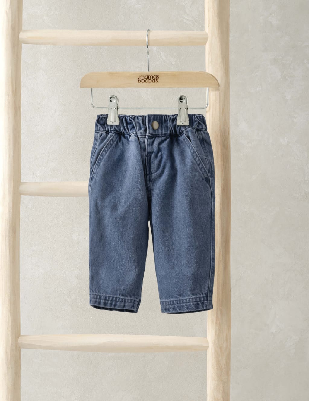 Mamas & Papas Boys Pure Cotton Elasticated Waist Jeans (0-3 Yrs) - 9-12M - Blue, Blue