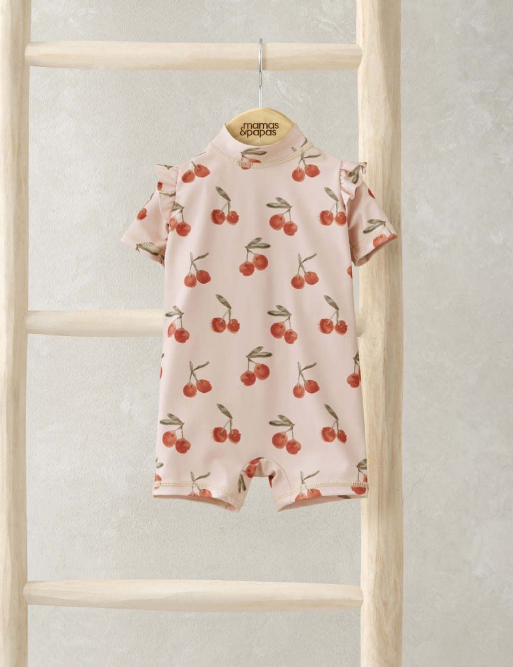 Mamas & Papas Girls Cherry Print Frill Shoulder Rash Suit (0-3 Yrs) - 0-3 M - Pink Mix, Pink Mix