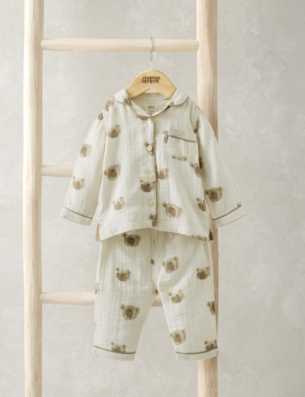 Mamas & Papas Boys Pure Cotton Bear Pyjamas (3-36 Mths) - 6-9 M - Brown Mix, Brown Mix