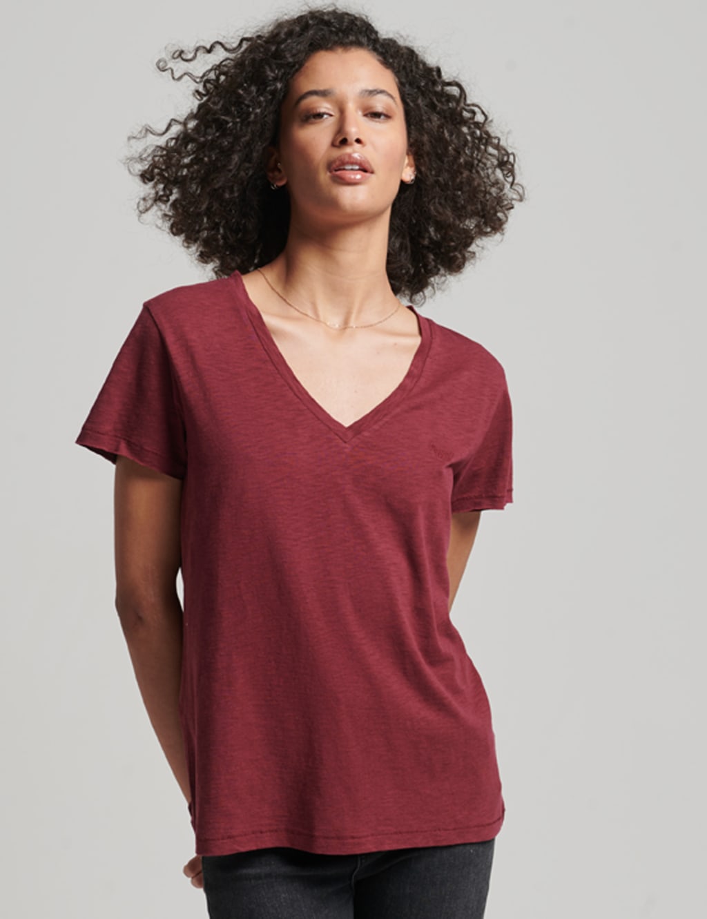 Superdry & Co Cotton Rich V-Neck Relaxed T-Shirt Burgundy