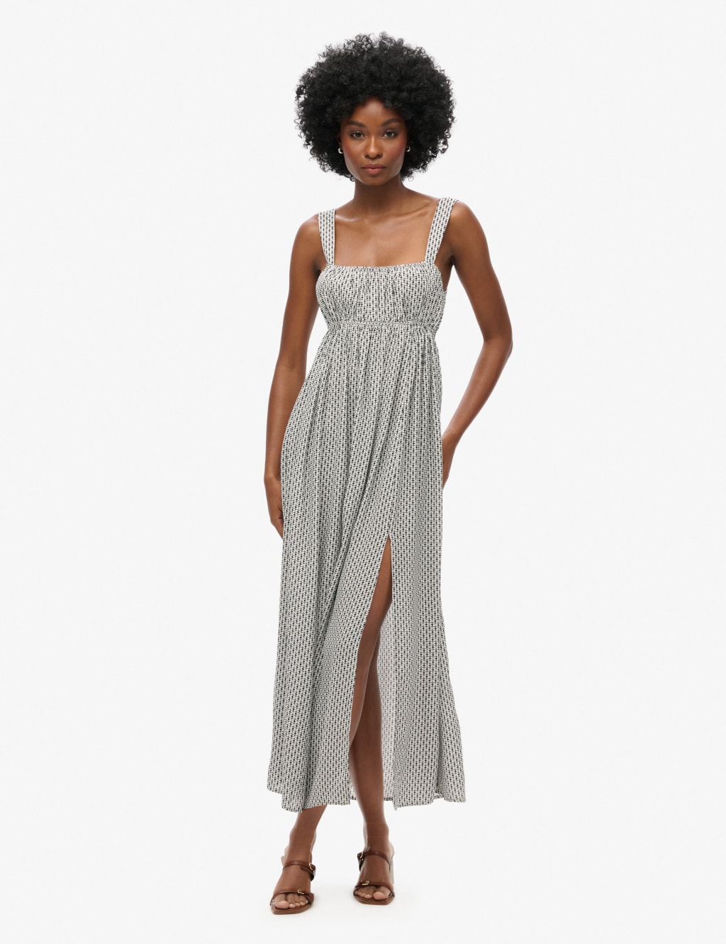 Printed Square Neck Maxi Smock Dress