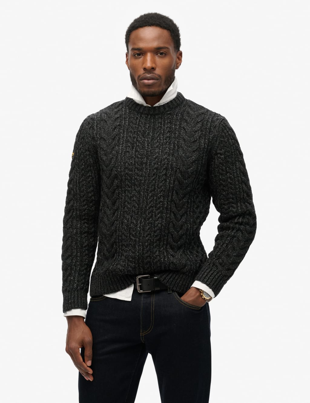 Wool Blend Cable Crew Neck Jumper