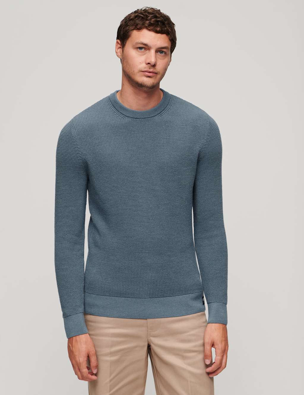 Superdry & Co Pure Cotton Textured Crew Neck Jumper Blue