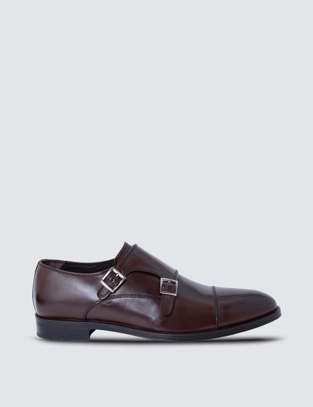 Hawes & Curtis Men's Wide Fit Leather Double Monk Strap Shoes - 10 - Dark Brown, Black,Dark Brown