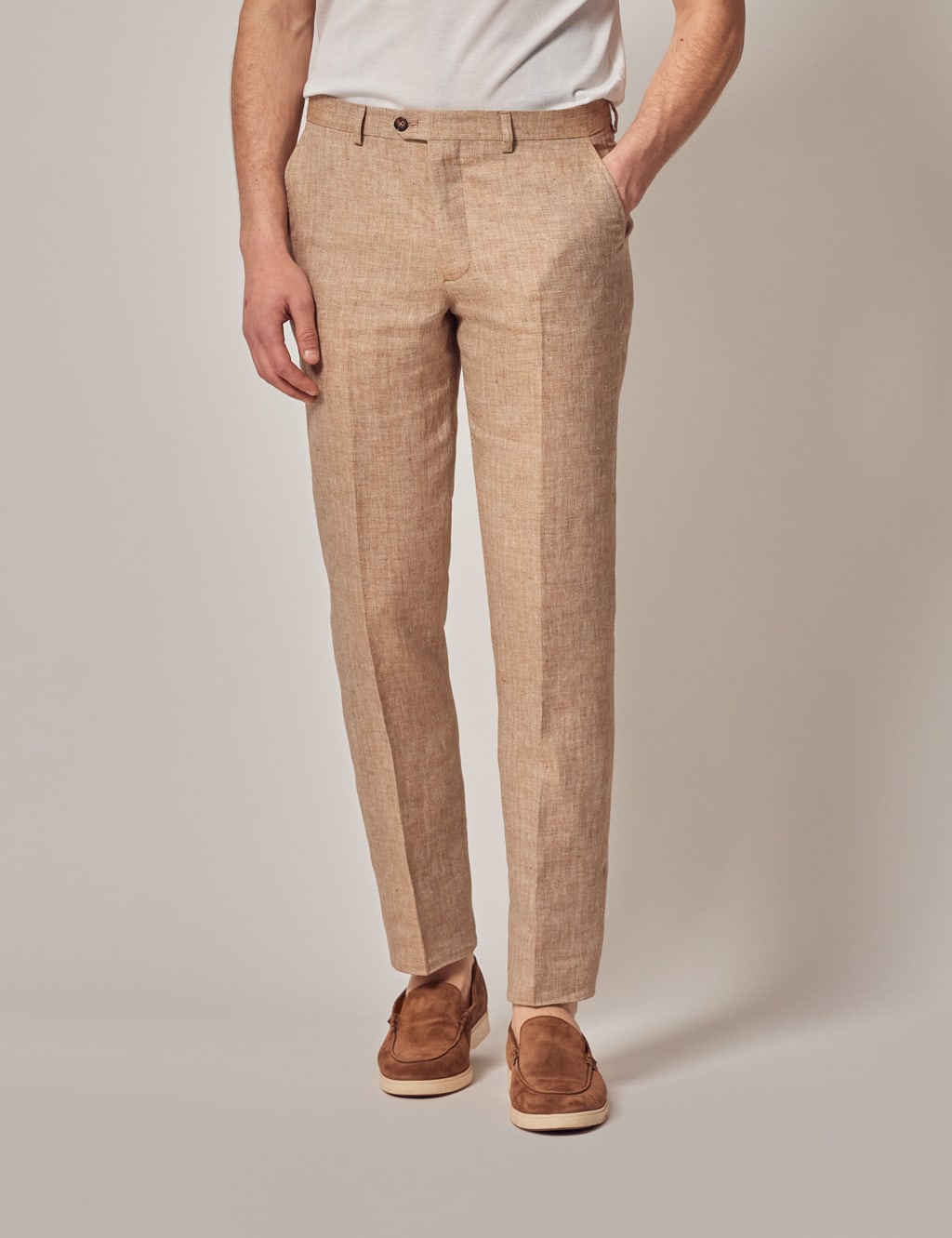 Hawes & Curtis male Pure Linen Herringbone Suit Trousers - 3233 - Stone, Stone
