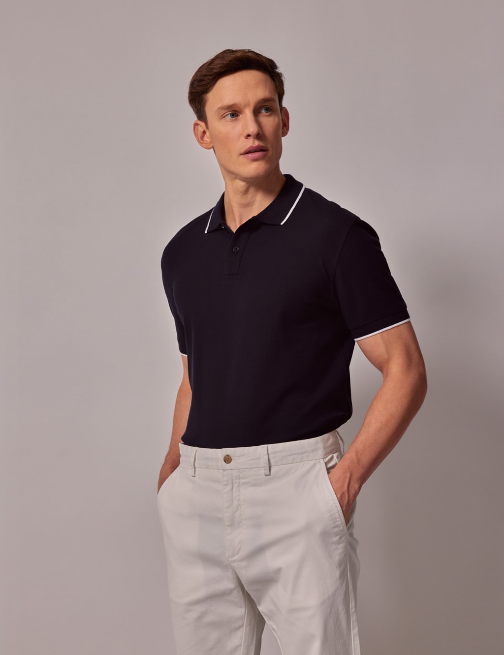 Hawes & Curtis Men's Pure Cotton Tipped Polo Shirt - M - Navy, Navy