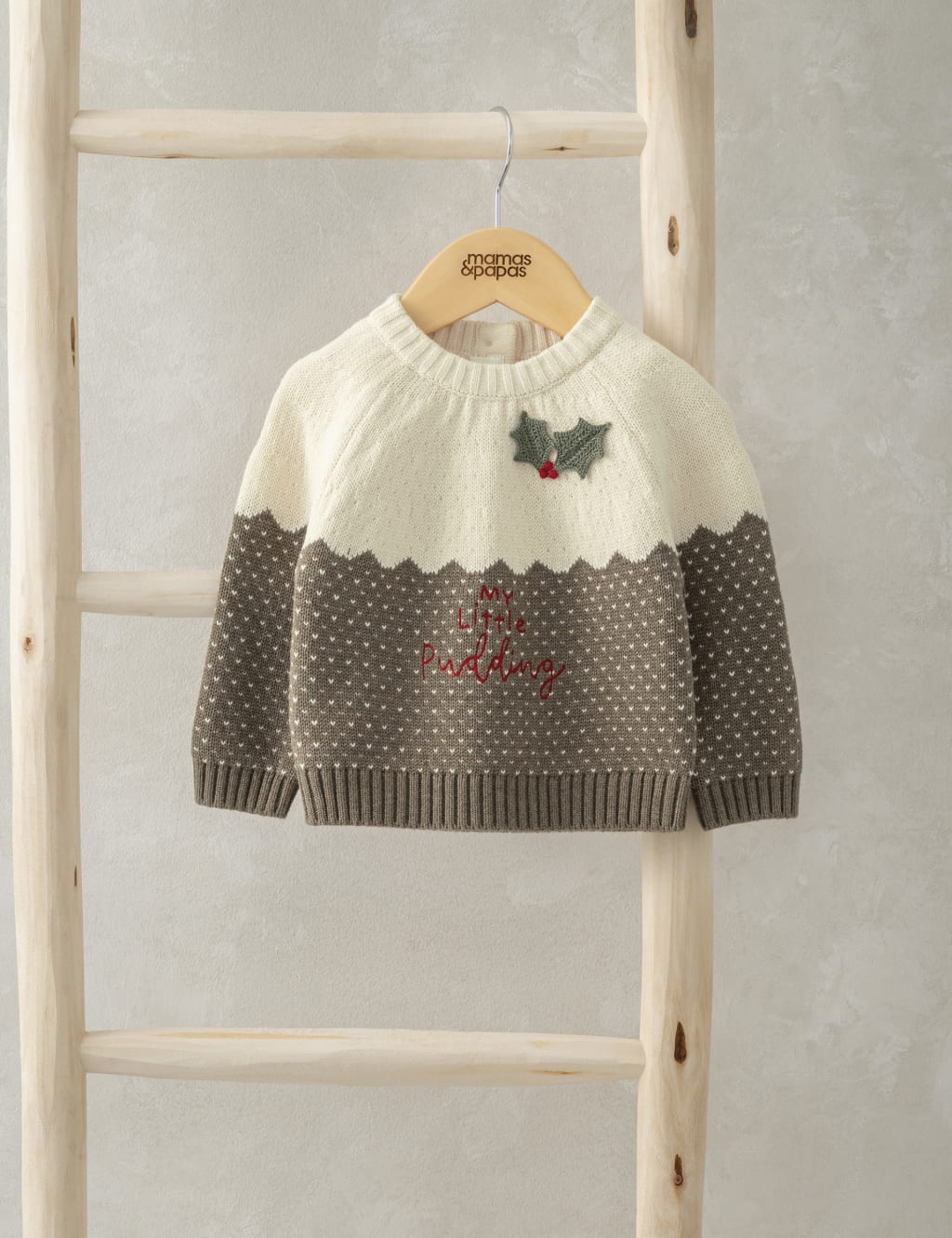 Mamas & Papas Pure Cotton Knitted Christmas Jumper (0-3 Yrs) Brown