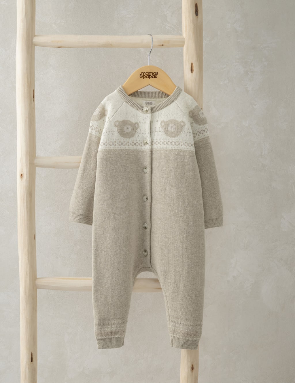 Pure Cotton Teddy Bear Fair Isle Knitted Romper (0-12 Mths)