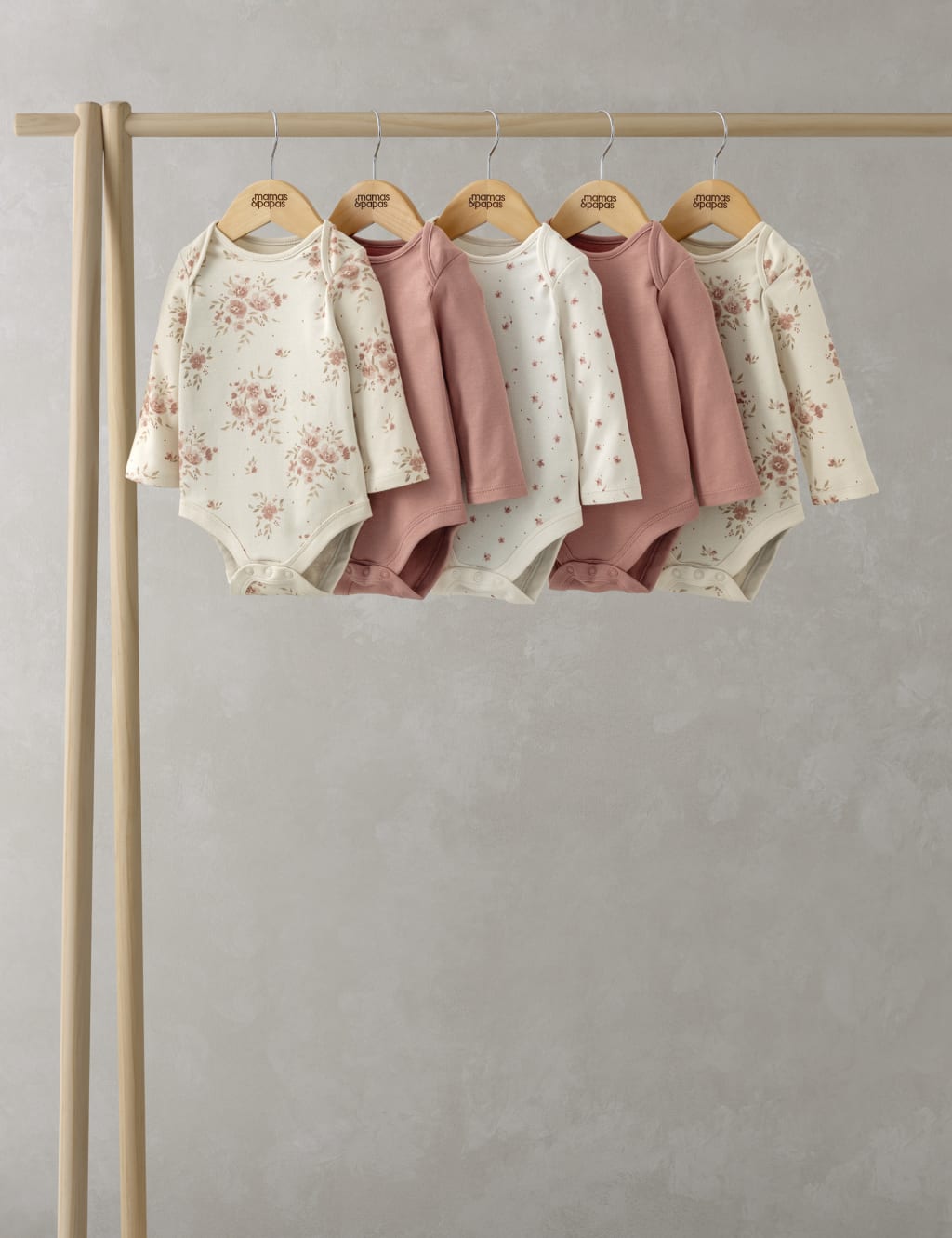 Mamas & Papas Girls 5pk Pure Cotton Floral & Plain Bodysuits (0-24 Mths) - UT1M - Pink, Pink