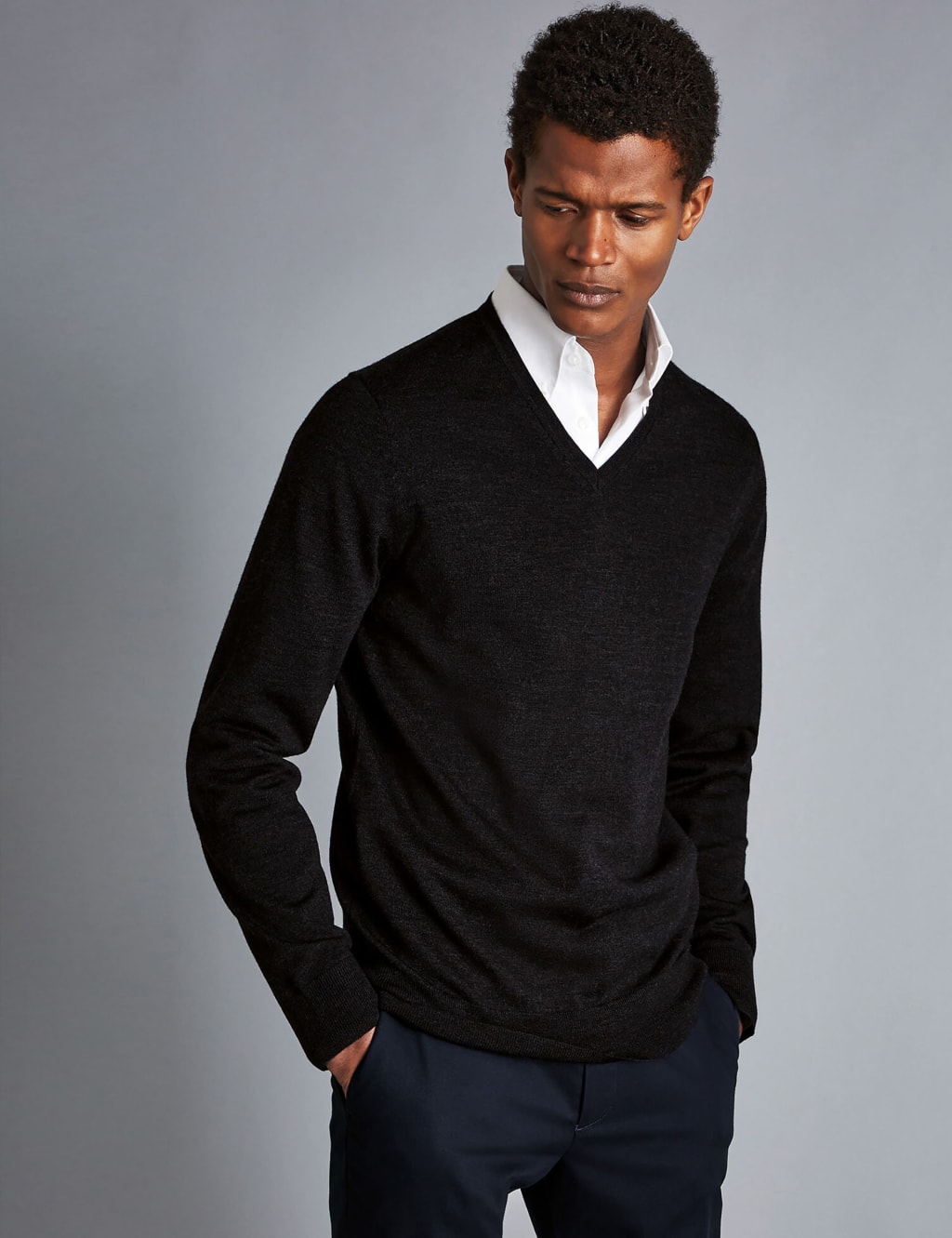 Charles Tyrwhitt Men's Pure Wool V-Neck Jumper - Charcoal, Navy,Charcoal