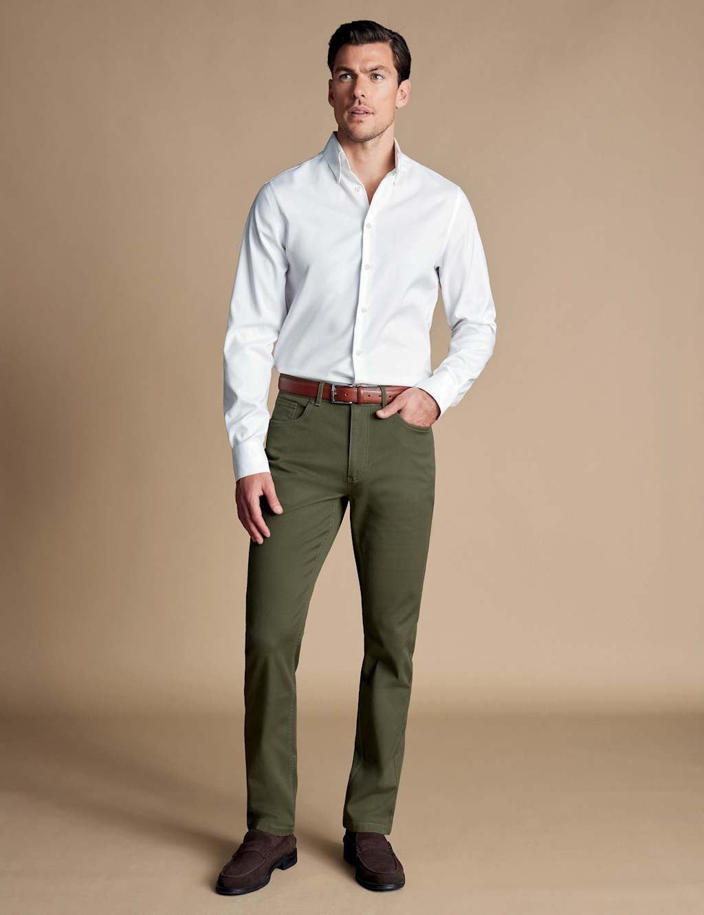 Charles Tyrwhitt Men's Slim Fit Textured 5 Pocket Jeans - 3430 - Khaki, Stone,Khaki