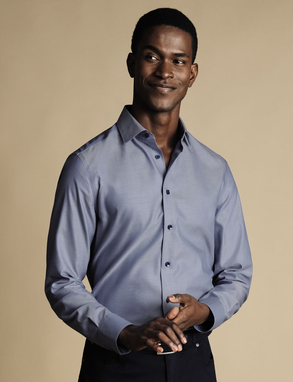 Charles Tyrwhitt Men's Slim Fit Non Iron Pure Cotton Twill Shirt - 14.533 - Blue, Blue